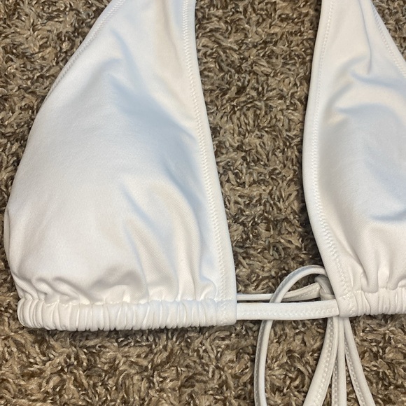 NWT PINK Lightly Lined Plunged White Halter Bikini Top L - Picture 9 of 10